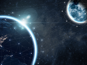 earth and moon with logistics network