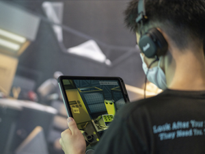 a local visitor palying tranquility base