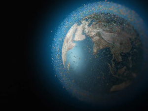 image of earth surrounded by space debris