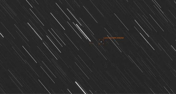 Long-time exposure after the event showing the parent body and fragments released